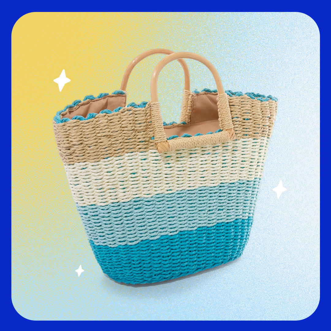 Boston Proper Blue Stripe Straw Bag