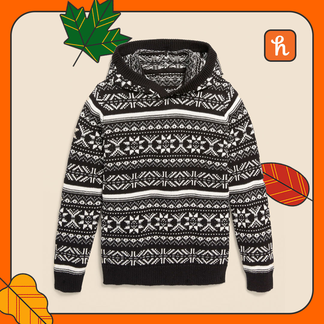 Printed Sweater-Knit Pullover Hoodie for Boys