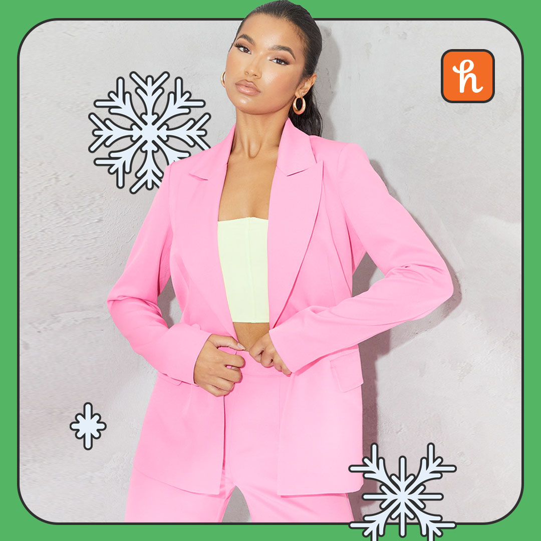 Pink Woven Pocket Detail Double Breasted Blazer